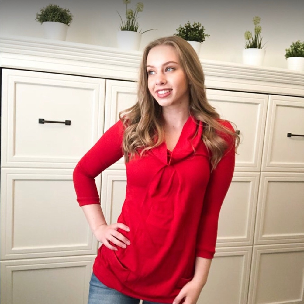 Red sweater with front pockets! New!